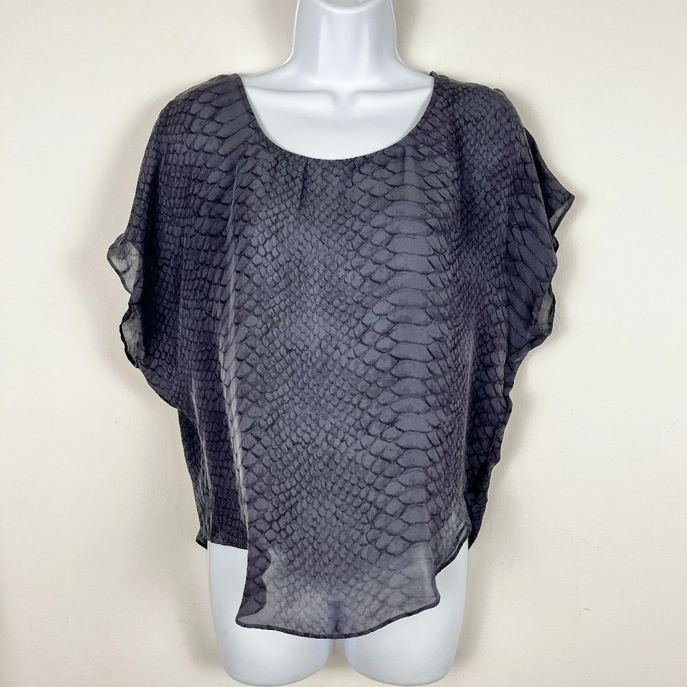 Joie Silk Blue Grey Snakeprint Short Sleeve Blouse Women Size XS